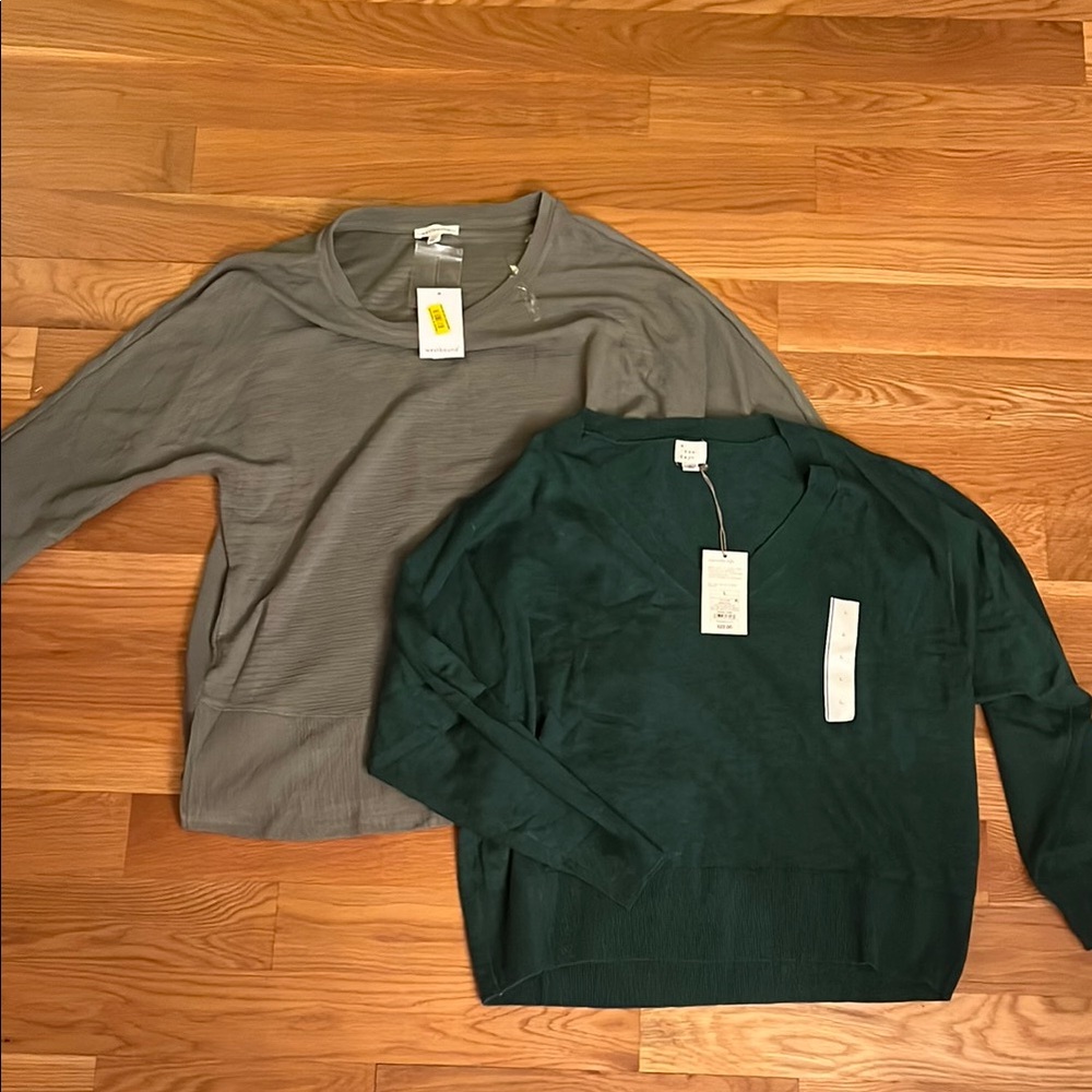 Gray green and Green Long Sleeve Sweaters